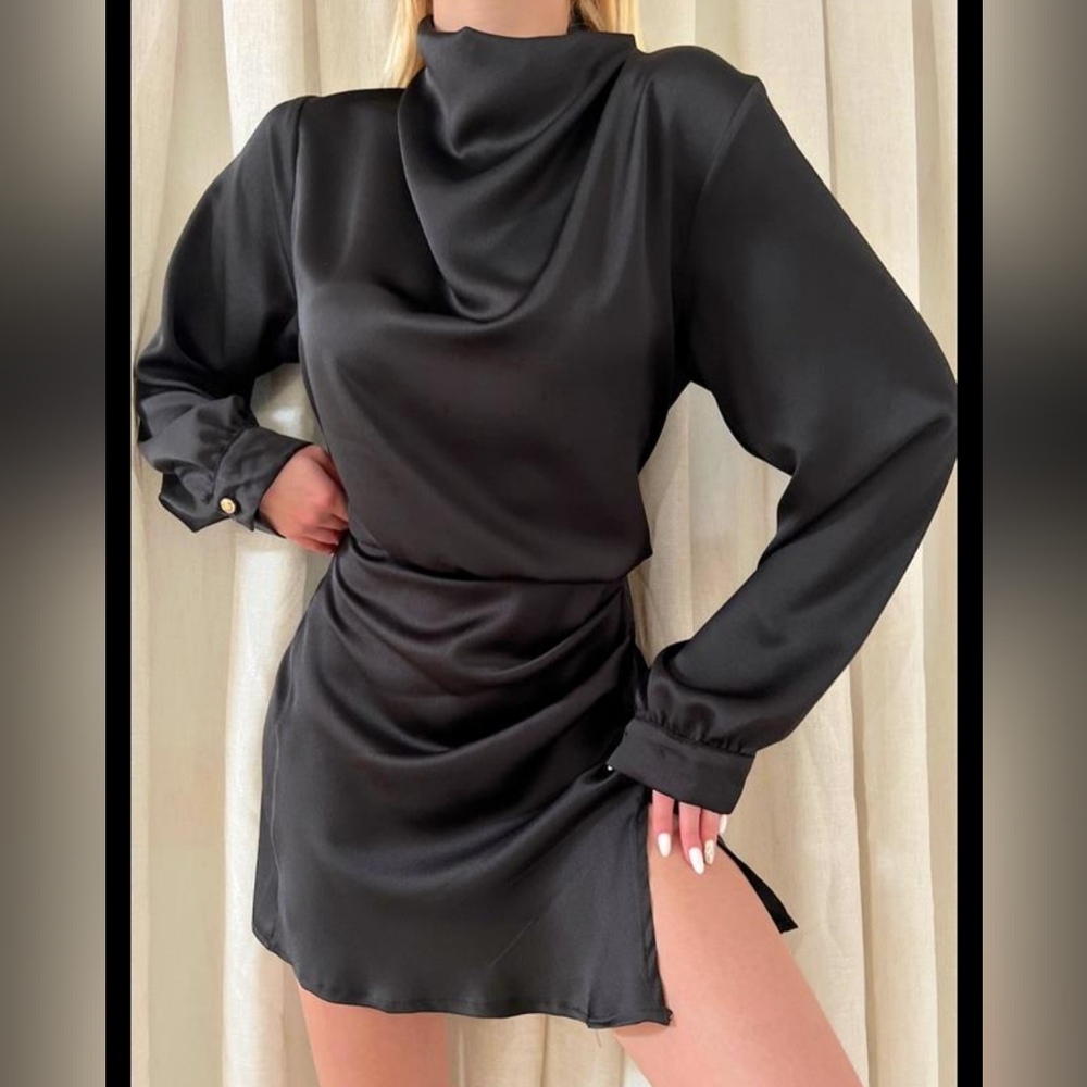 Elegant Black Satin Dress